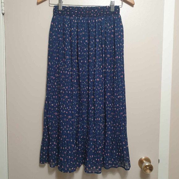 OAK + FORT Floral Navy Flowy Midi Skirt - S - Picture 5 of 6